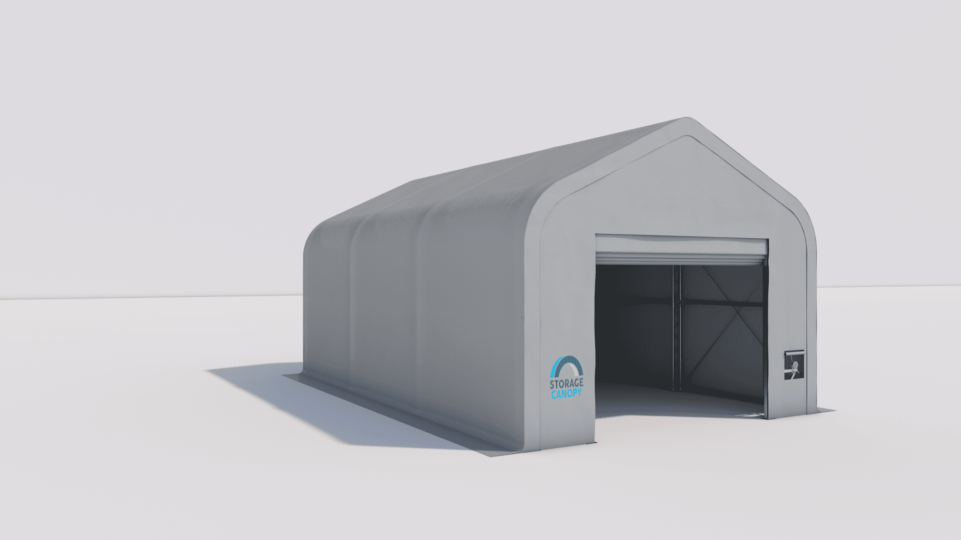 Fabric building 20W 32L 16H - persp left open grey