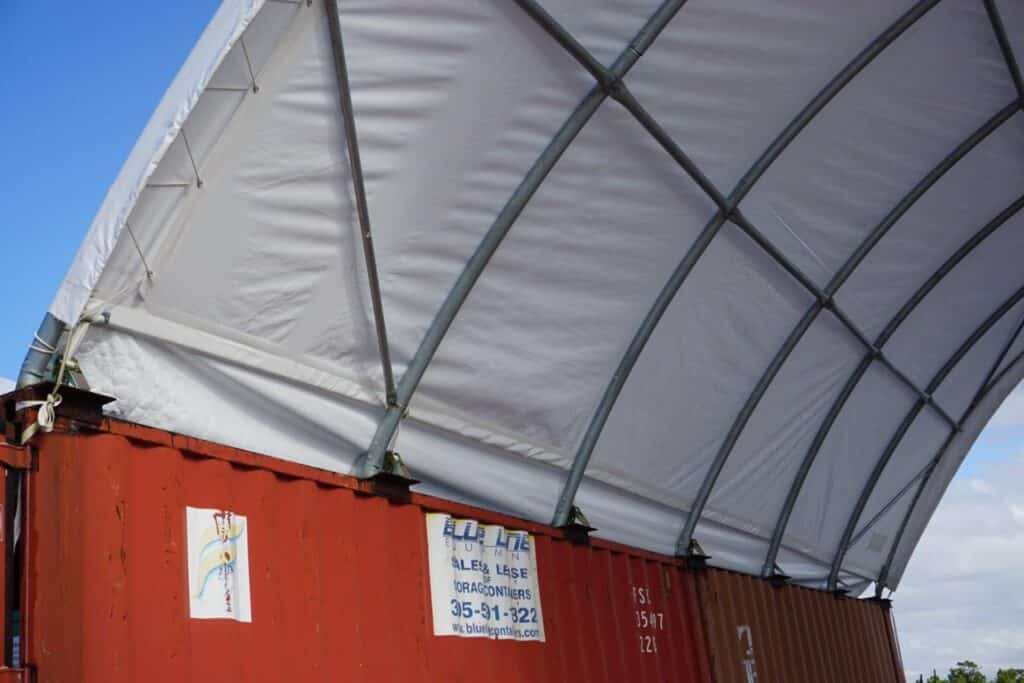 Installed container roof from the inside